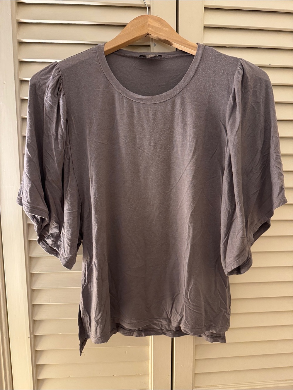 J. Crew Gray Puff Sleeve Crewneck Top